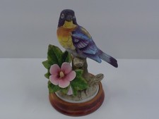Andrea by Sadek Porcelain Bird #8627 Parula Warbler Wooden Base No Damage NICE picture