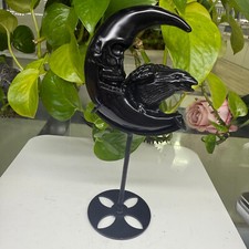 170g+ natural Obsidian quartz crystal handmade engrave Moon Raven skull healing picture