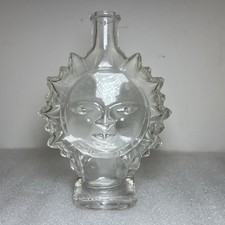 Vintage Kefla Depose Clear Glass Sun Face Bottle Celestial Decoration 6.5” picture