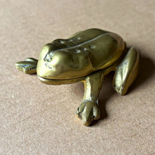 Small Vintage Brass Frog Trinket Box Hinged Lid Metal picture