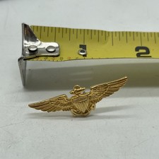 U.S. Military Navy Naval Aviation Pilot Wings Gold Tone Pin Winged Anchor ~1.5” picture