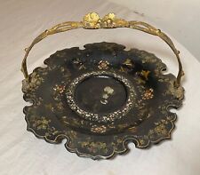 antique 1800's inlaid mother of pearl bronze paper mache French centerpiece dish picture