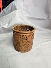 Vintage Karen Wilkins Studio Art Pottery Vase Carved Floral Pierced 6