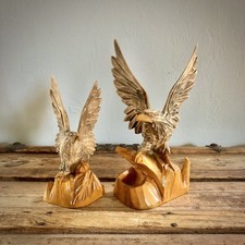 Vintage Hand Carved USSR Soviet Union Wooden Eagles Set Of Two picture