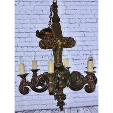 19th Century French Louis XVI Style Hand Carved Giltwood 6 Arm Tassle Chandelier picture