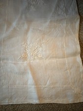 Large Antique White Organdy Tablecloth Embroidered and applique 64