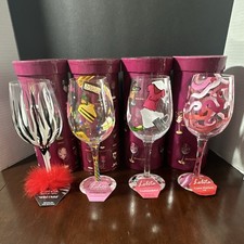 Lolita Hand Painted 15 oz Wine Glasses Set of 4 Assorted Designs New picture