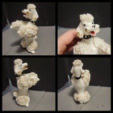 Vintage Spaghetti Porcelain Poodle Figurine Napco White Gold Rhinestones picture