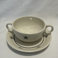 Mayer China SS United States Lines Bouillon Cup and Saucer set Gray Star Vintage picture