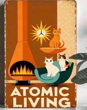 ATOMIC LIVING- Vintage Style Wall Art metal sign- 8x12 NEW,  picture