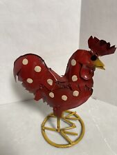 Metal Rooster Chicken Figurine 7.5” Rustic Farmhouse Red Decor Funky Happy picture