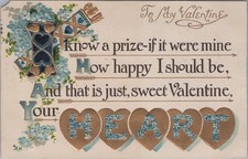 c1910 Antique To My Valentine Embossed Hearts Floral Design Postcard picture