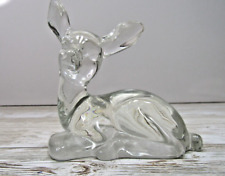 Vintage Clear Glass Resting Fawn Deer Animal Figurine w small chip  picture