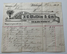Vintage 1883 Pittsburgh PA Billhead JR Weldin & Co 99 & 101 Wood Street vignette picture