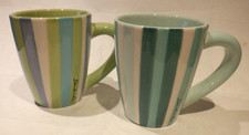 Vintage 2002 STARBUCKS Barista Vertical Striped Ceramic Coffee Mugs Set of 2 picture