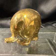 Vintage Solid Brass Elephant Figurine Made in Korea Mid Century Modern Decor picture