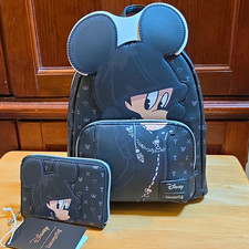 Loungefly Disney Mickey Mouse Mini Backpack & Zip Wallet Set Black Gray picture