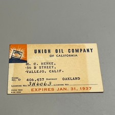 RARE 1937 Union Oil Company of California Triton Credit Card Original Advertise picture