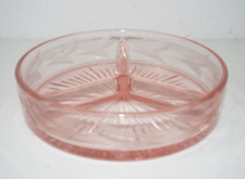 VTG Etched Pink Depression Glass Divided Nut Relish Dish 6 1/2