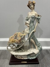 Vintage 1985 Florence Giuseppe Armani Lady Porcelain Flower Cart Italy Rare 14