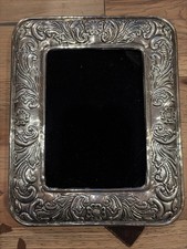 Vintage Ornate Heavy Embossed Sterling Silver Picture Frame With Floral Scroll picture