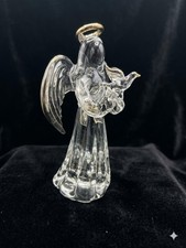 Vintage Guardian Angel Hand-Blown Glass Angel Holding Dove picture