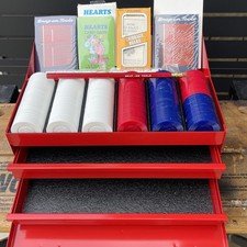 Vtg Snap-On Tools Party Box Poker Chips Set Deck Cards Dice Cribbage New Read picture