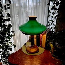 Antique Bradley&Hubbard Banker’s Emeralite12”Green Cased Shade:Hurricane Chimney picture