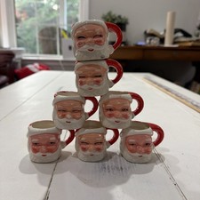 Vintage Christmas Lefton Mini Santa Mugs Lot of 7 picture