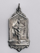 Vtg. Sterling Holy Trinity Crucifix Pendant Inscription of a Prayer on Back picture