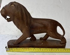 Vintage Hand Carved Wood Lion Full Body 10x8 Inch picture