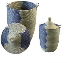senegalese basket.L34*W18 Handmade Sweet Grass Baskets.blue, White picture