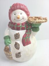 Vintage Snowman Cookie Jar Bico China Holding Gingerbread Men Cookies DAMAGED picture