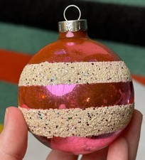Vintage Franke or Doubl-Glo? Pink Christmas Ornament w/ Confetti Mica HTF picture