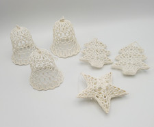 Set of 6 Vintage Stiffened Crochet Lace Christmas Ornaments Bell Star Tree 3D picture
