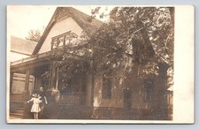 Little Girl next to House, Big Tree, Real Photo, RPPC, Vintage Postcard picture
