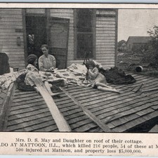 c1917 Mattoon, IL Tornado Disaster Mother Child Cottage Roof Damage Postcard picture