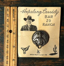 Vintage 1950 Hopalong Cassidy Bar 20 Ranch Pin On OG Card Cowboy Western Pinback picture