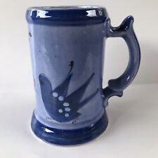 Mexico Stein Beer Mug Blue Bird Butterfly Flowers Tonala Style Pottery Vintage picture