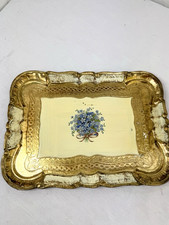 VTG Italian Florentine Rectangle Serving TRAY Blue Flowers 11.5