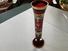 Vase Red Glass Hand Painted Gold Trim Japan picture