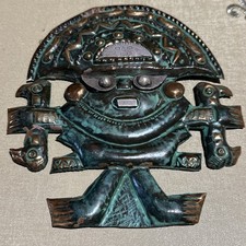 AZTEC vtg mayan copper tiki god art wall sculpture mexican figurine picture