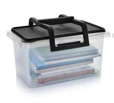 Tupperware Carry All Small Rectangle with Handle 28 Cups Clear with Black Lid picture