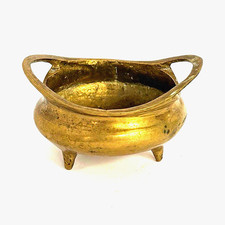 18th Century Antique Chinese Bronze Censer Tripod Loop Handles  picture
