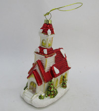 VINTAGE VALERIE PARR HAND BLOWN CHURCH ORNAMENT IN ORIGINAL BOX picture