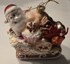 Holiday Lane Gingerbread Village Glass Santa's Sweet Sleigh Ornament picture