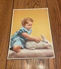 Vintage J.S.I.  “Soft Touch” Child and Rabbit Print #12493 Approx 17”x12” USA picture