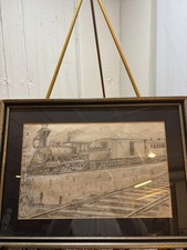 1974 Original Pacific Railroad Steam Locomotive No 83 Pencil Drawing Signed picture