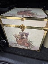 Vintage Seward Gold Trim Toy Box Cube Trunk Chest Cat Kitty Kitten Kitsch picture