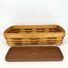Longaberger Woven Traditions Bread Basket Red & Green With Warming Brick 1999 picture